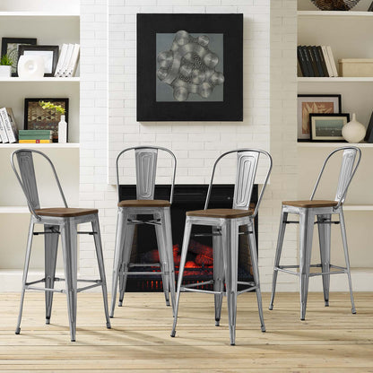 Promenade Bar Stool Set of 4, Wood, Metal Steel, Gunmetal Silver, 18717