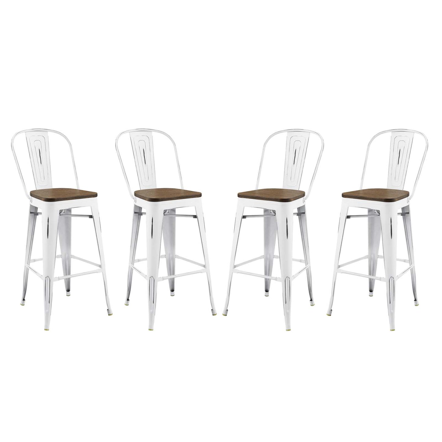 Promenade Bar Stool Set of 4, Wood, Metal Steel, White, 18718