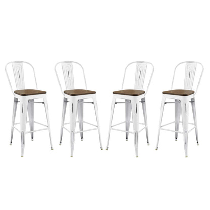 Promenade Bar Stool Set of 4, Wood, Metal Steel, White, 18718
