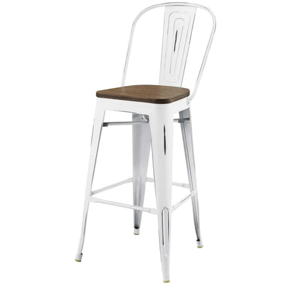 Promenade Bar Stool Set of 4, Wood, Metal Steel, White, 18718
