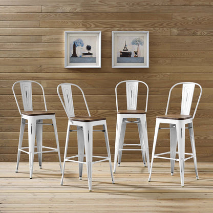 Promenade Bar Stool Set of 4, Wood, Metal Steel, White, 18718