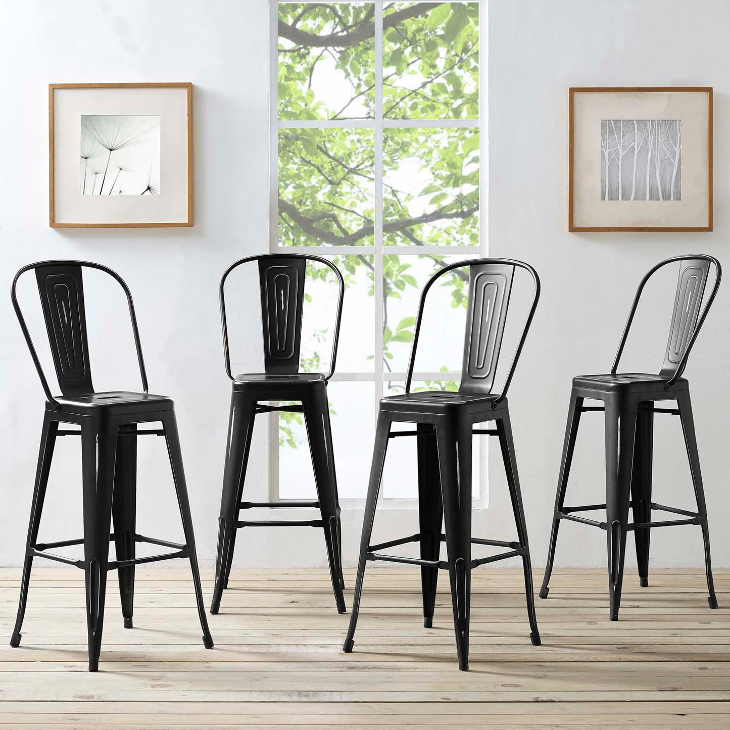 Promenade Bar Side Stool Metal Set of 4, Metal, Steel, Black, 18719
