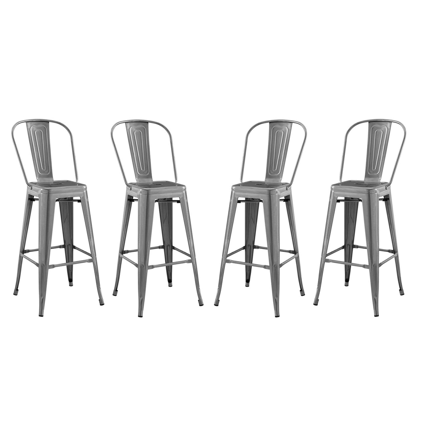 Promenade Bar Side Stool Metal Set of 4, Metal, Steel, Gunmetal Silver, 18720