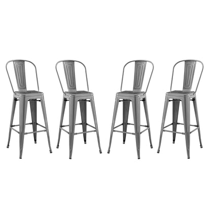 Promenade Bar Side Stool Metal Set of 4, Metal, Steel, Gunmetal Silver, 18720