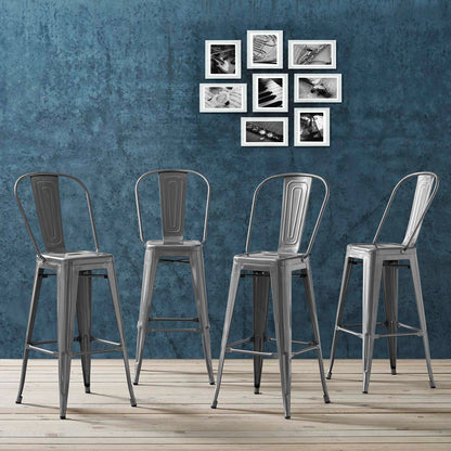 Promenade Bar Side Stool Metal Set of 4, Metal, Steel, Gunmetal Silver, 18720
