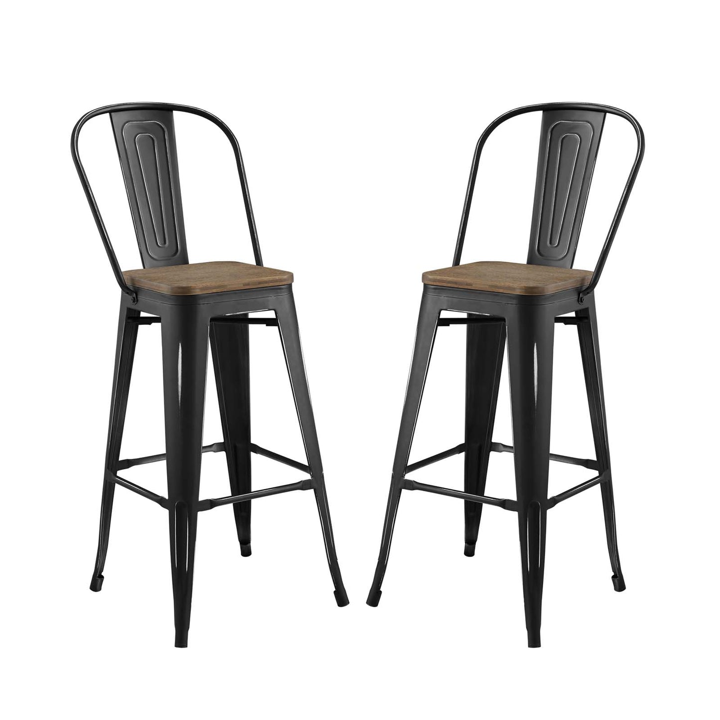 Promenade Bar Stool Metal Set of 2, Wood, Metal Steel, Black, 18722