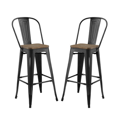 Promenade Bar Stool Metal Set of 2, Wood, Metal Steel, Black, 18722