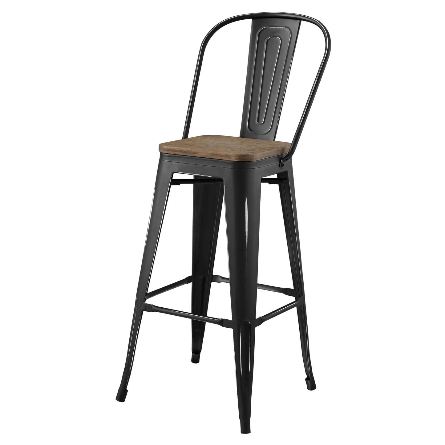 Promenade Bar Stool Metal Set of 2, Wood, Metal Steel, Black, 18722