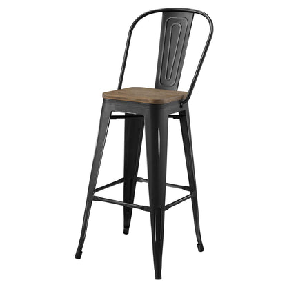 Promenade Bar Stool Metal Set of 2, Wood, Metal Steel, Black, 18722