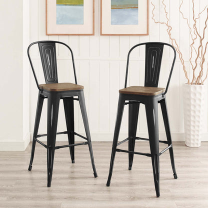 Promenade Bar Stool Metal Set of 2, Wood, Metal Steel, Black, 18722