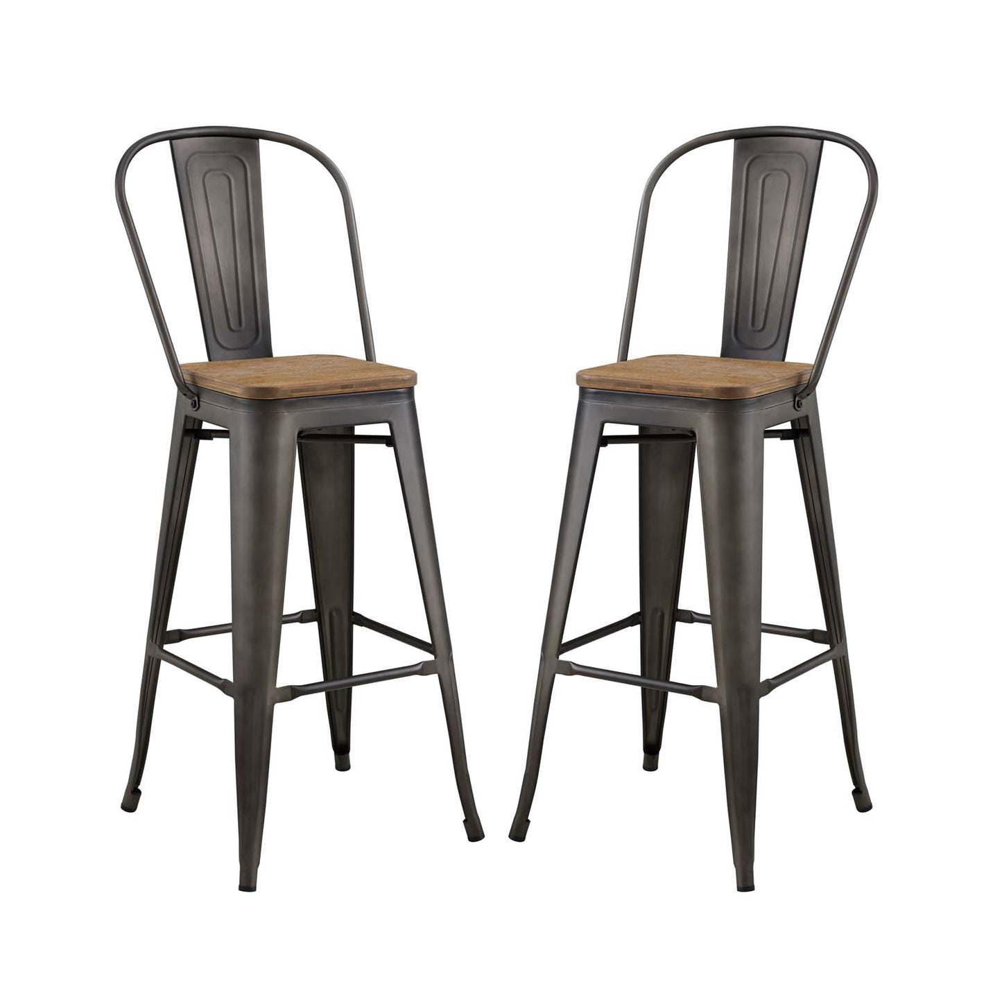 Promenade Bar Stool Metal Set of 2, Wood, Metal Steel, Brown, 18723