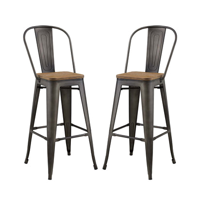 Promenade Bar Stool Metal Set of 2, Wood, Metal Steel, Brown, 18723