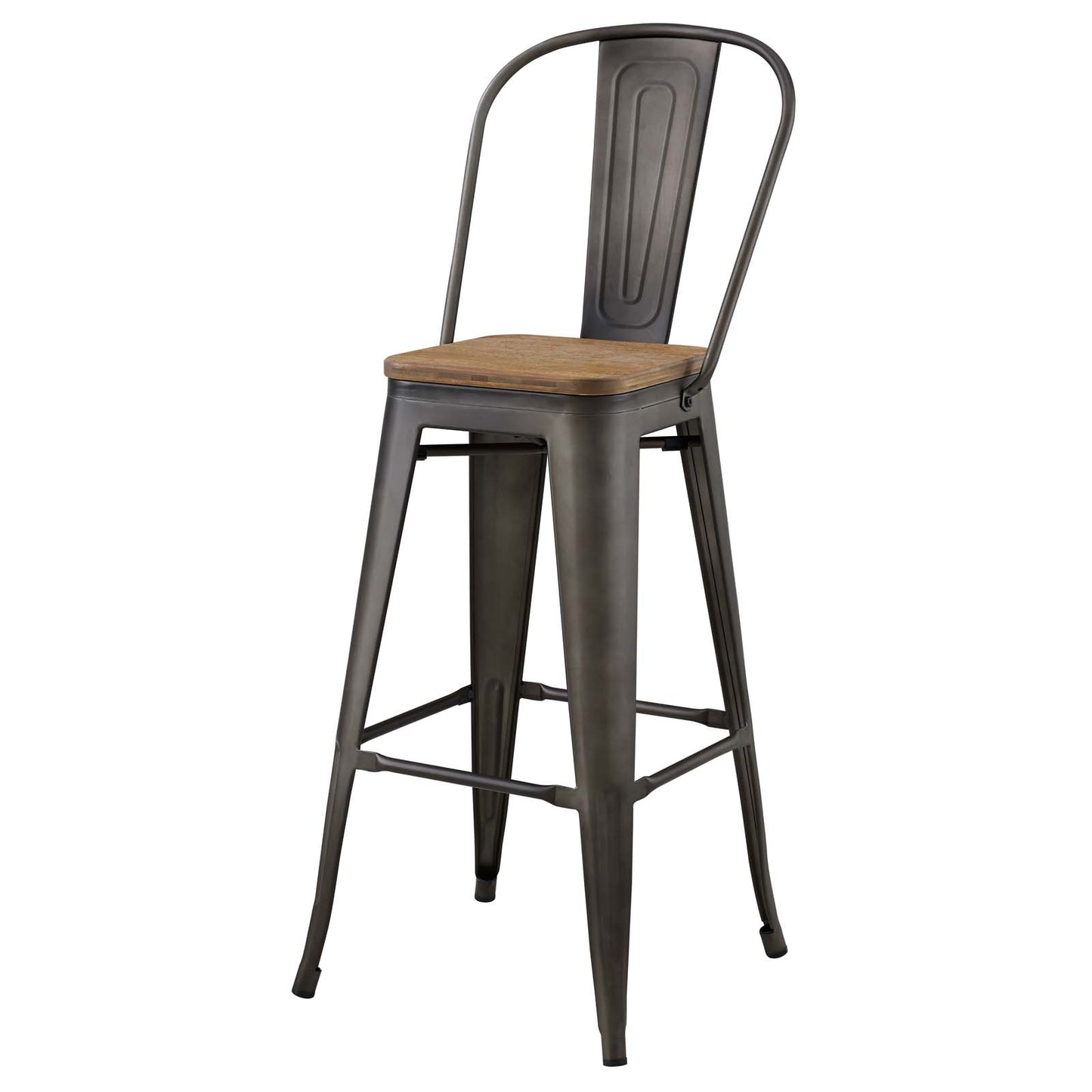 Promenade Bar Stool Metal Set of 2, Wood, Metal Steel, Brown, 18723