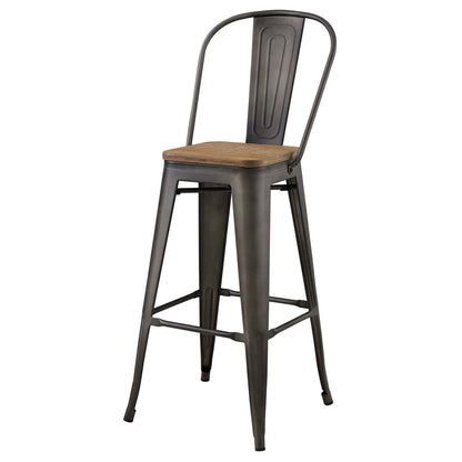 Promenade Bar Stool Metal Set of 2, Wood, Metal Steel, Brown, 18723