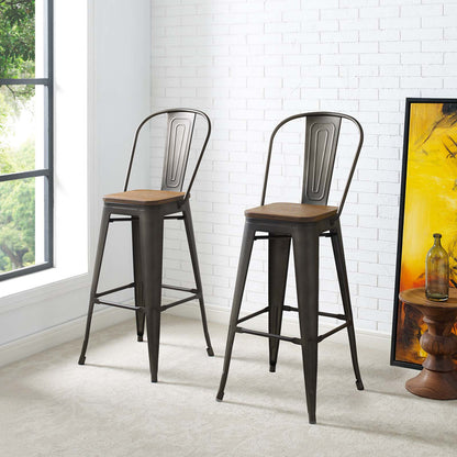 Promenade Bar Stool Metal Set of 2, Wood, Metal Steel, Brown, 18723