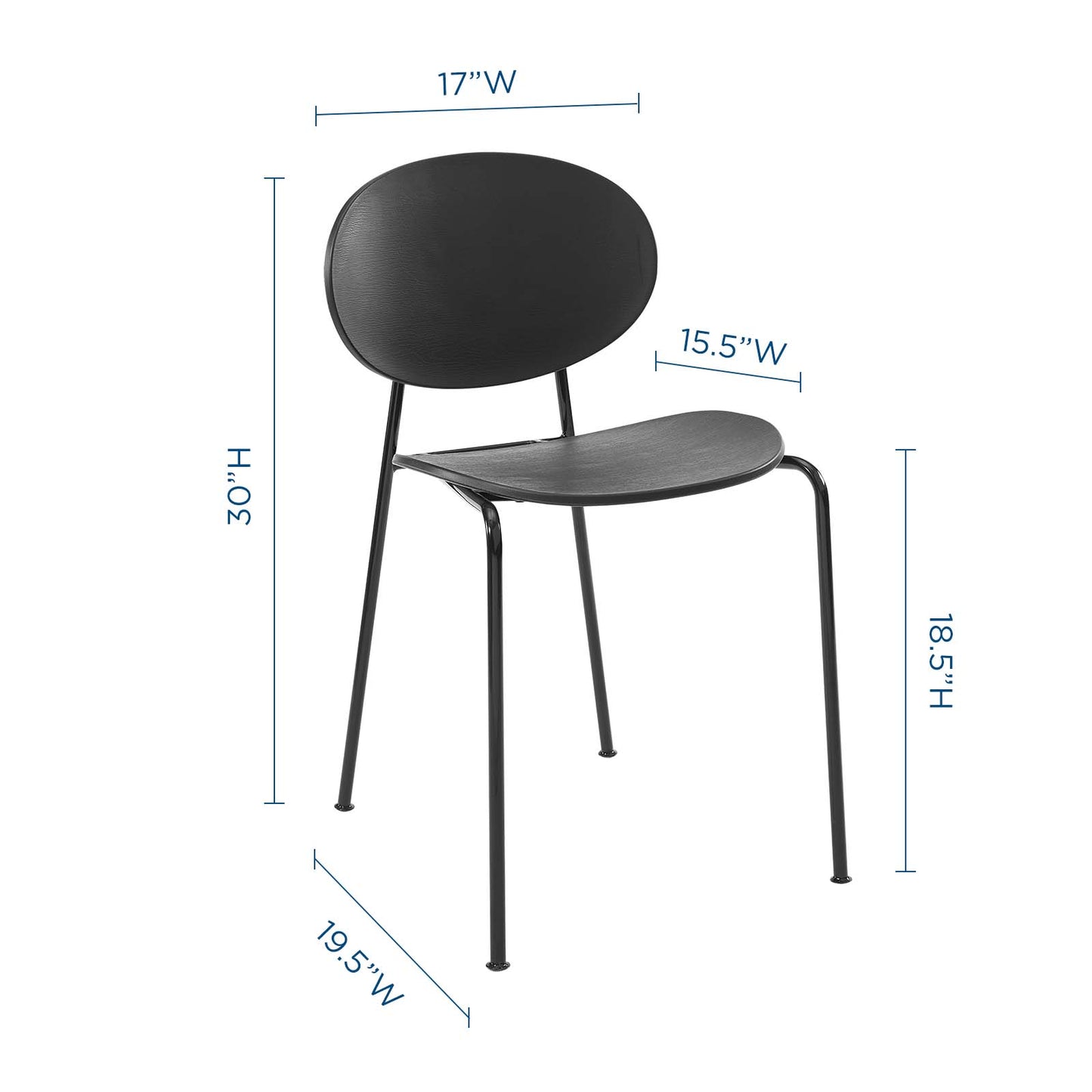 Palette Dining Side Chair Set of 2, Plastic, Metal Steel, Black, 18727