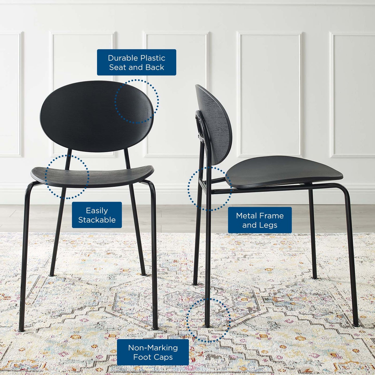 Palette Dining Side Chair Set of 2, Plastic, Metal Steel, Black, 18727