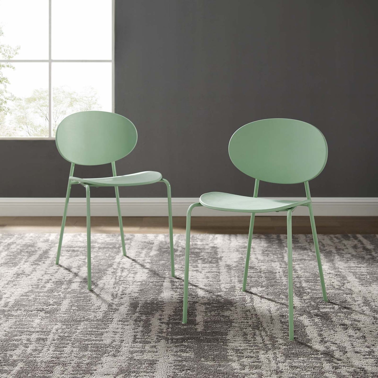 Palette Dining Side Chair Set of 2, Plastic, Metal Steel, Green, 18728