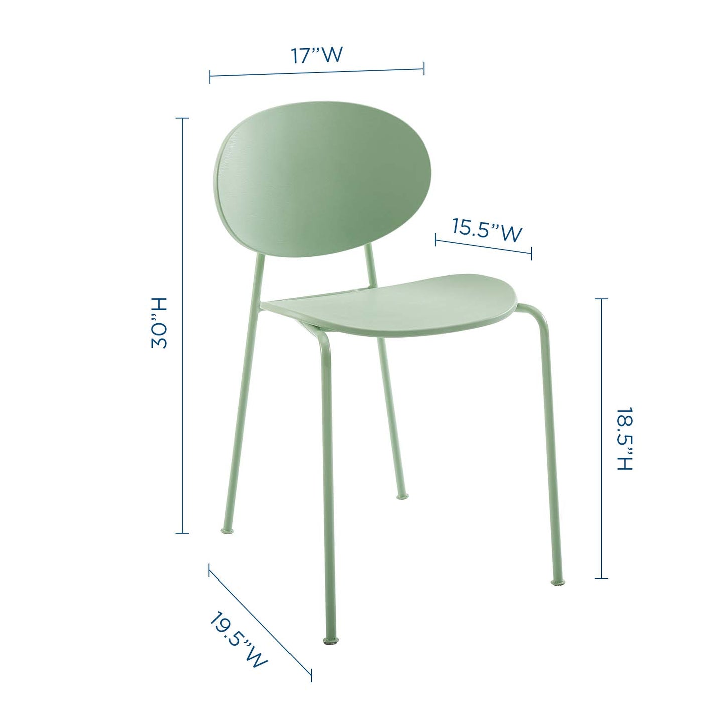 Palette Dining Side Chair Set of 2, Plastic, Metal Steel, Green, 18728