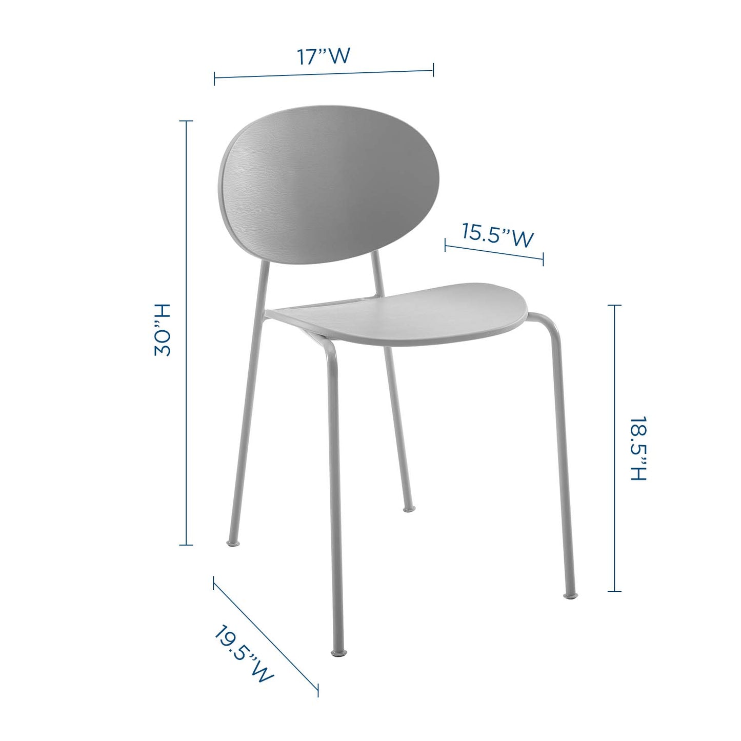 Palette Dining Side Chair Set of 2, Plastic, Metal Steel, Grey Gray, 18729
