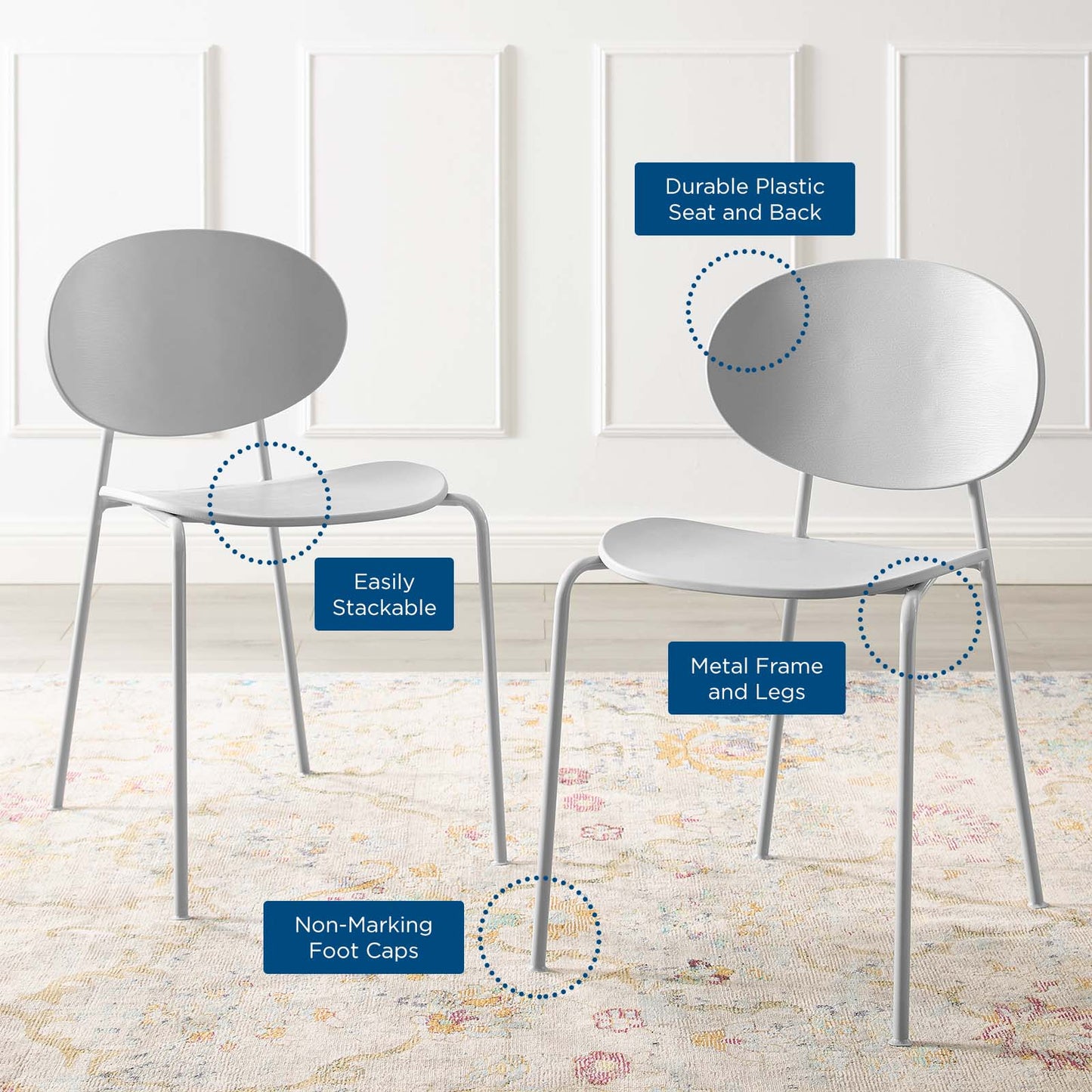 Palette Dining Side Chair Set of 2, Plastic, Metal Steel, Grey Gray, 18729
