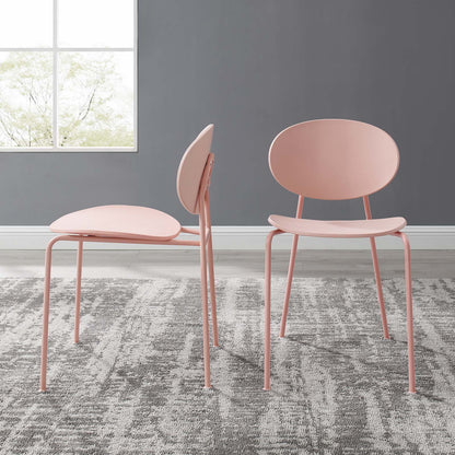 Palette Dining Side Chair Set of 2, Plastic, Metal Steel, Pink, 18730