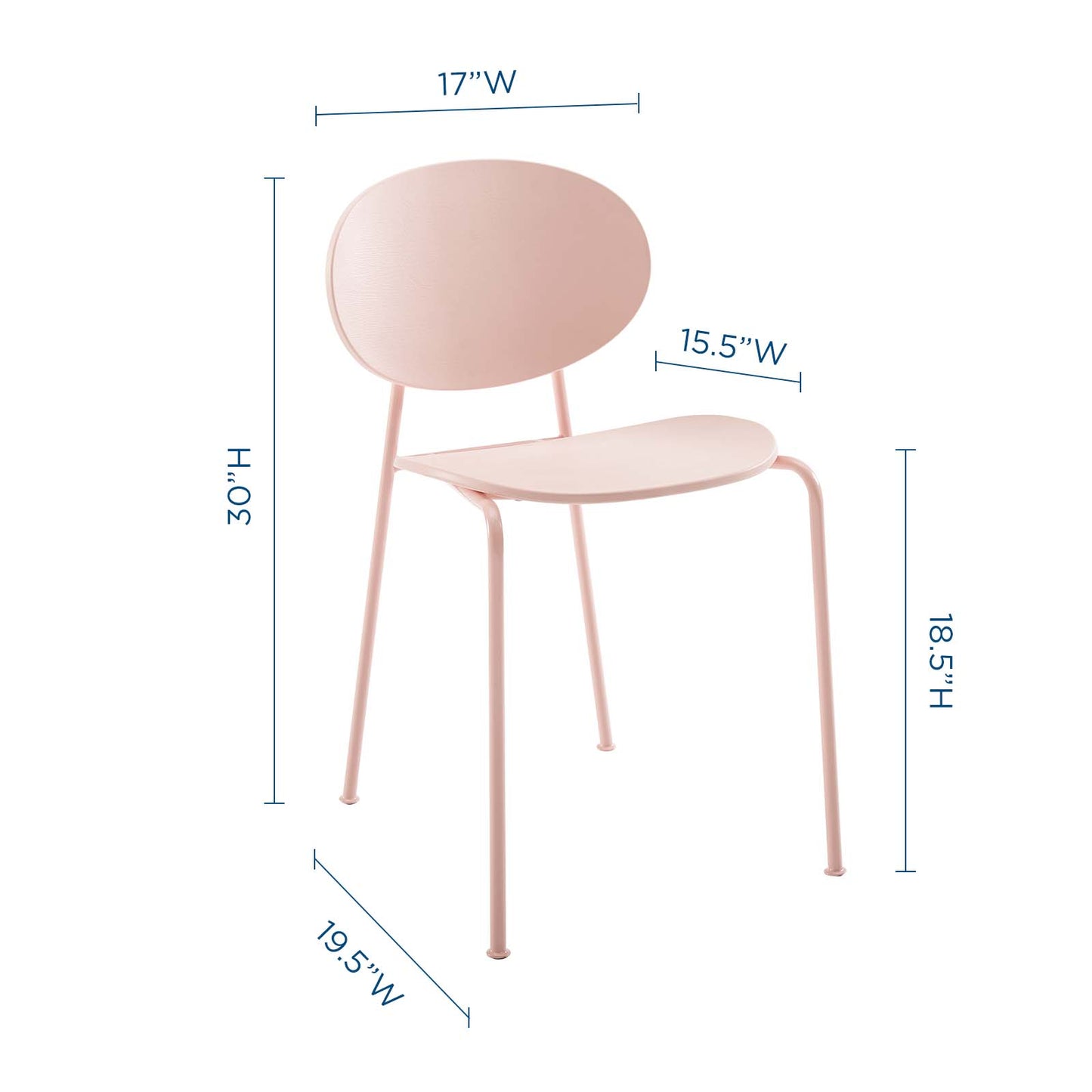 Palette Dining Side Chair Set of 2, Plastic, Metal Steel, Pink, 18730