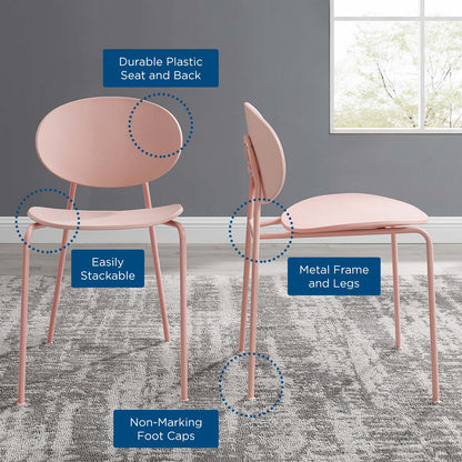 Palette Dining Side Chair Set of 2, Plastic, Metal Steel, Pink, 18730