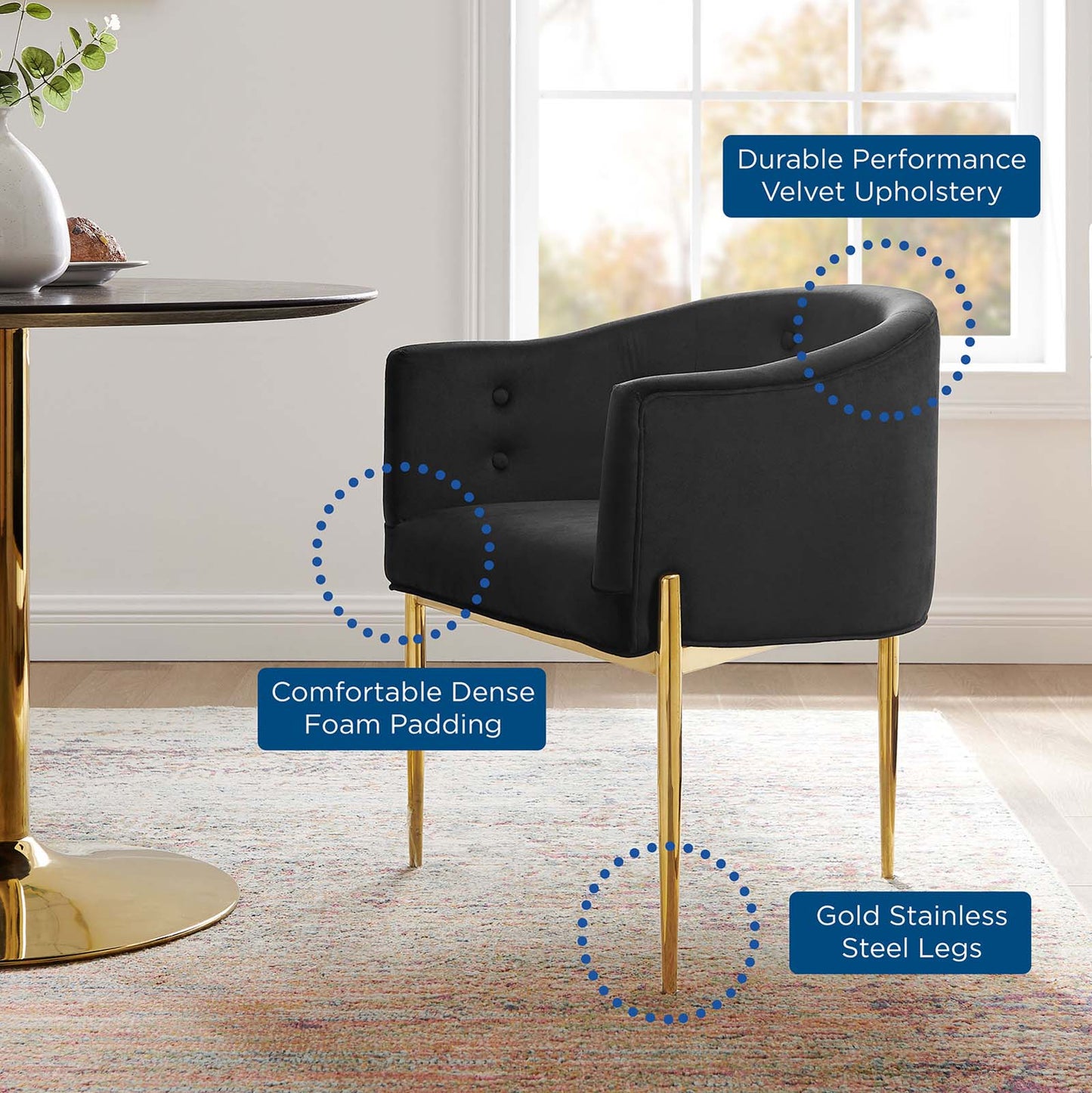 Savour Tufted Performance Velvet Accent Chair, Velvet, Metal Steel, Black, 18731