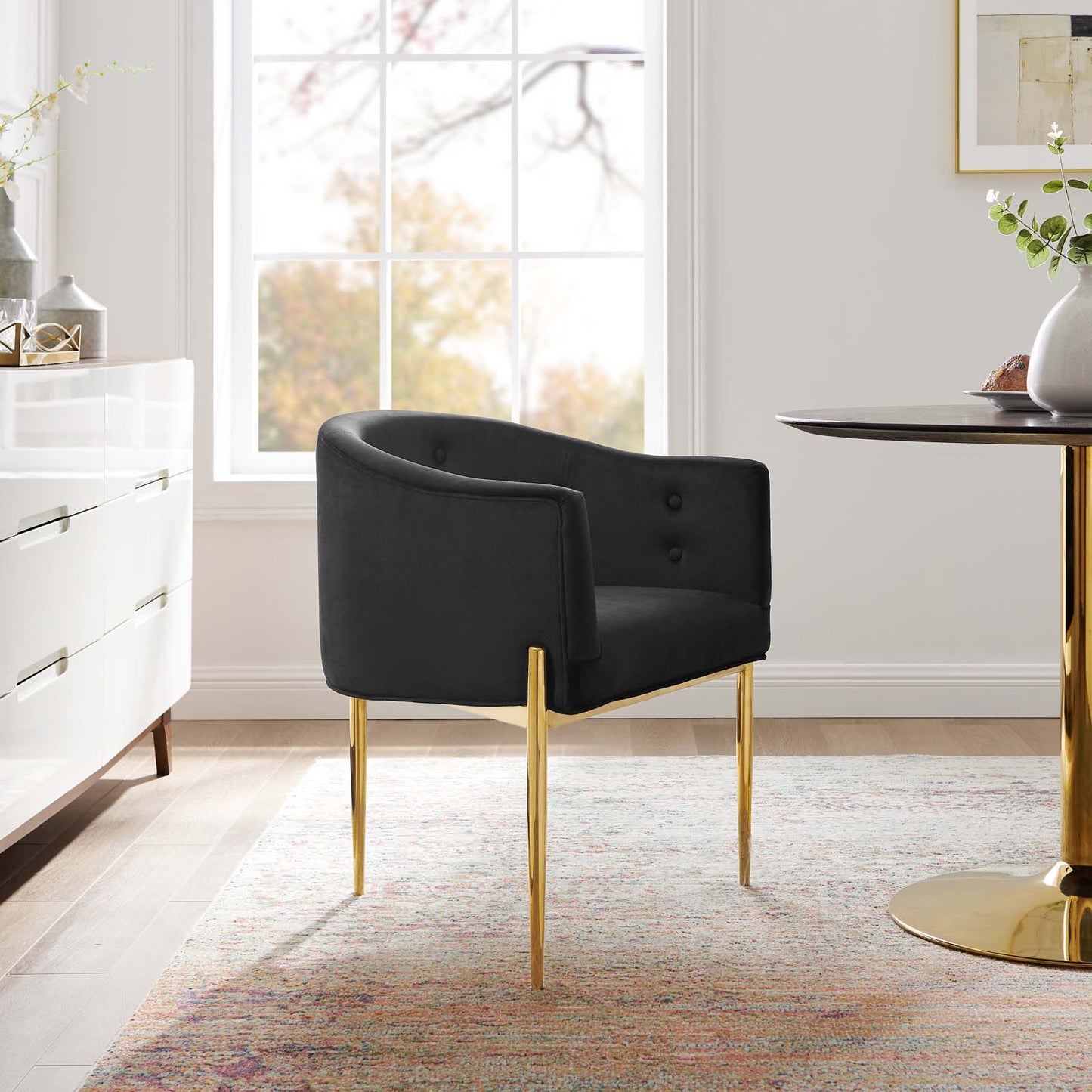 Savour Tufted Performance Velvet Accent Chair, Velvet, Metal Steel, Black, 18731