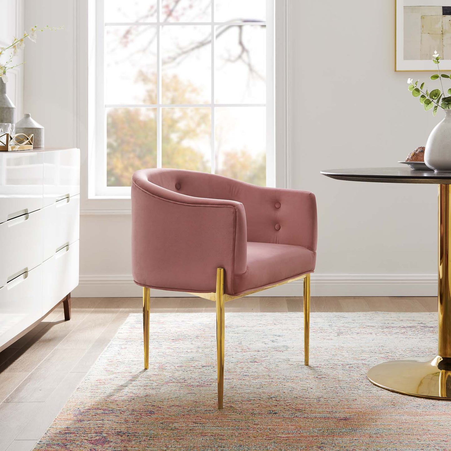 Savour Tufted Performance Velvet Accent Chair, Velvet, Metal Steel, Pink, 18732
