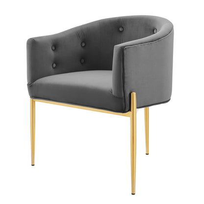 Savour Tufted Performance Velvet Accent Chair, Velvet, Metal Steel, Grey Gray, 18734