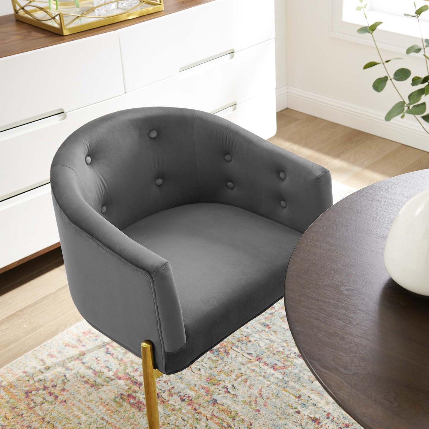 Savour Tufted Performance Velvet Accent Chair, Velvet, Metal Steel, Grey Gray, 18734
