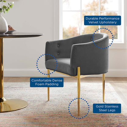 Savour Tufted Performance Velvet Accent Chair, Velvet, Metal Steel, Grey Gray, 18734