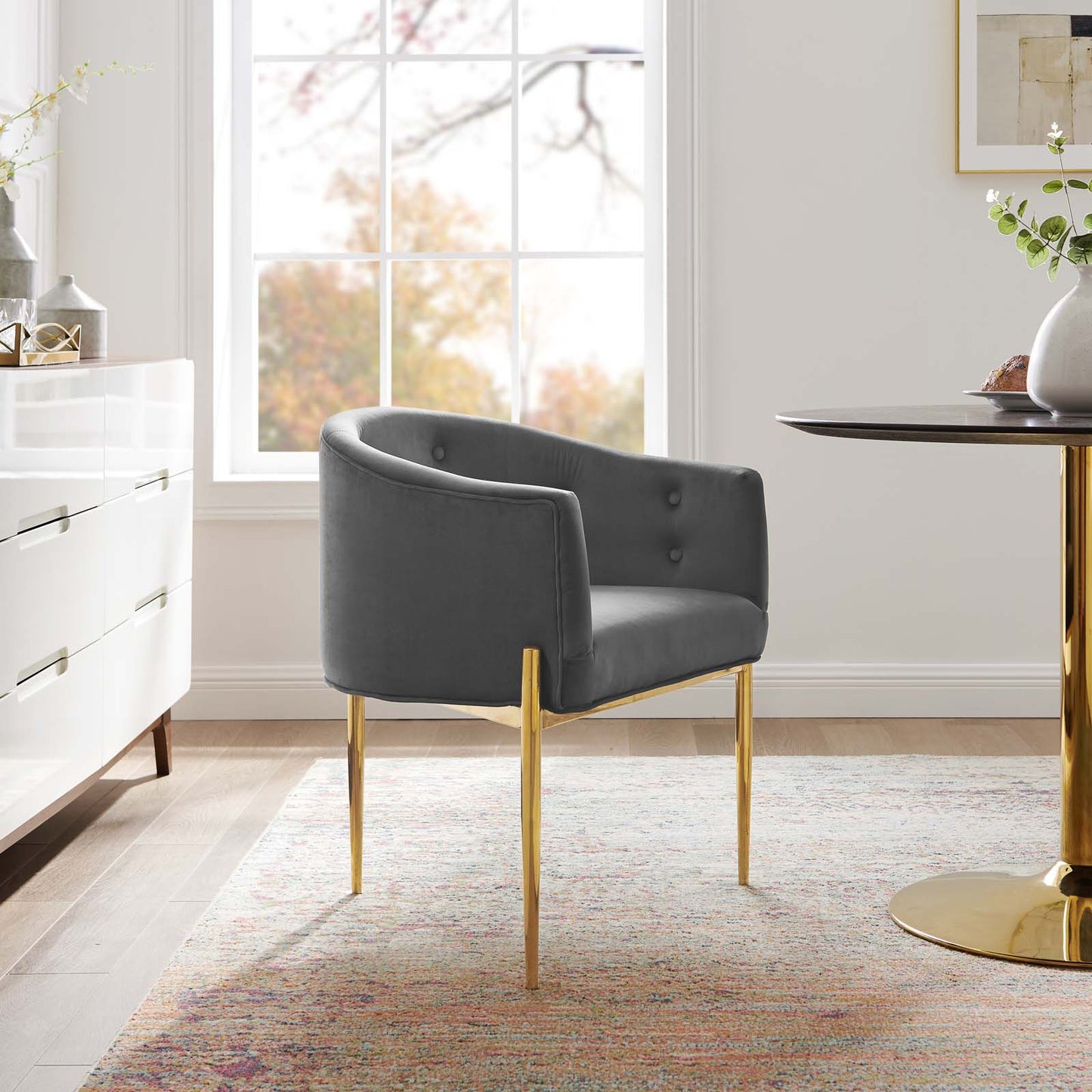 Savour Tufted Performance Velvet Accent Chair, Velvet, Metal Steel, Grey Gray, 18734