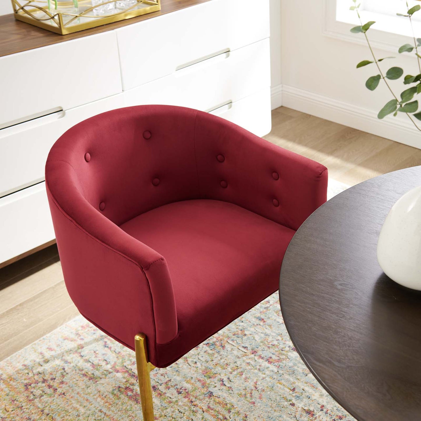 Savour Tufted Performance Velvet Accent Chair, Velvet, Metal Steel, Red, 18736