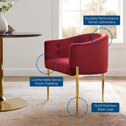 Savour Tufted Performance Velvet Accent Chair, Velvet, Metal Steel, Red, 18736