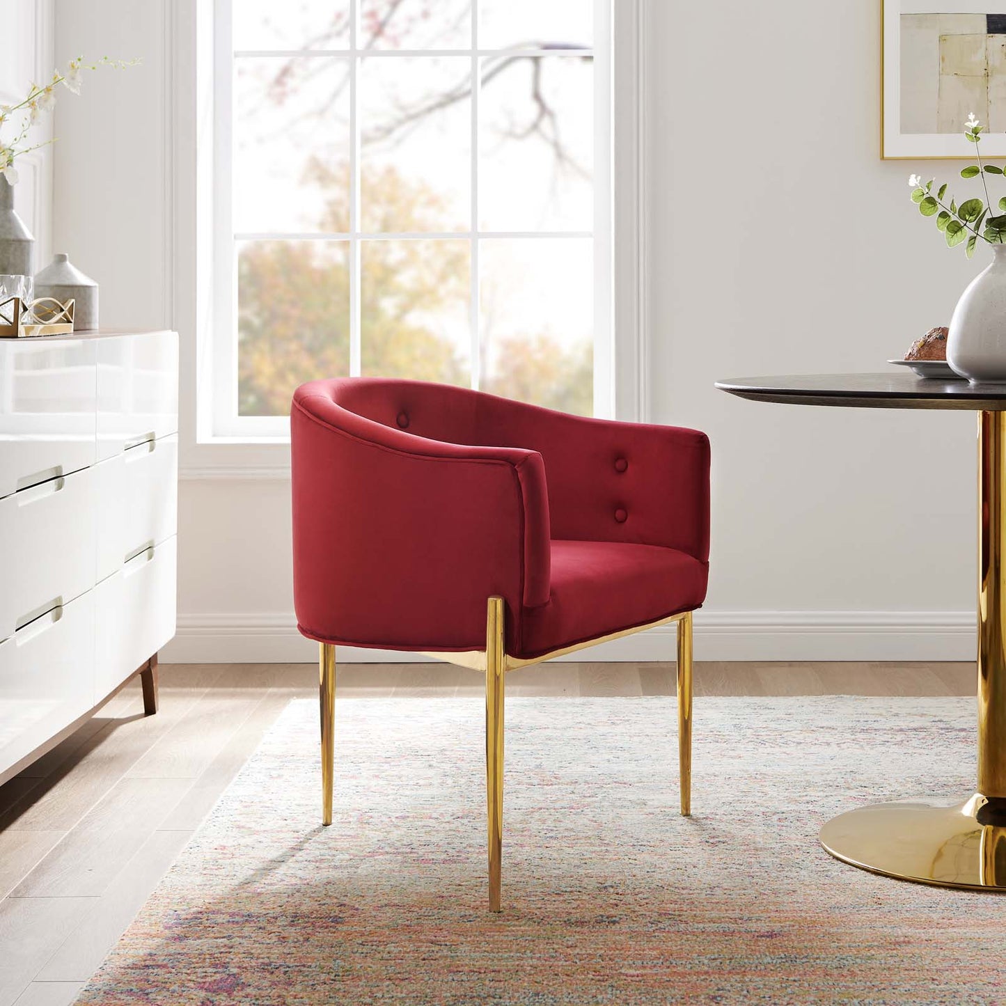 Savour Tufted Performance Velvet Accent Chair, Velvet, Metal Steel, Red, 18736