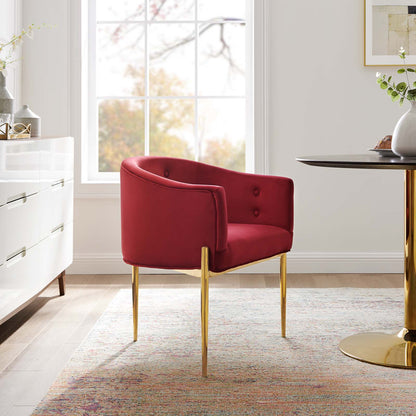 Savour Tufted Performance Velvet Accent Chair, Velvet, Metal Steel, Red, 18736