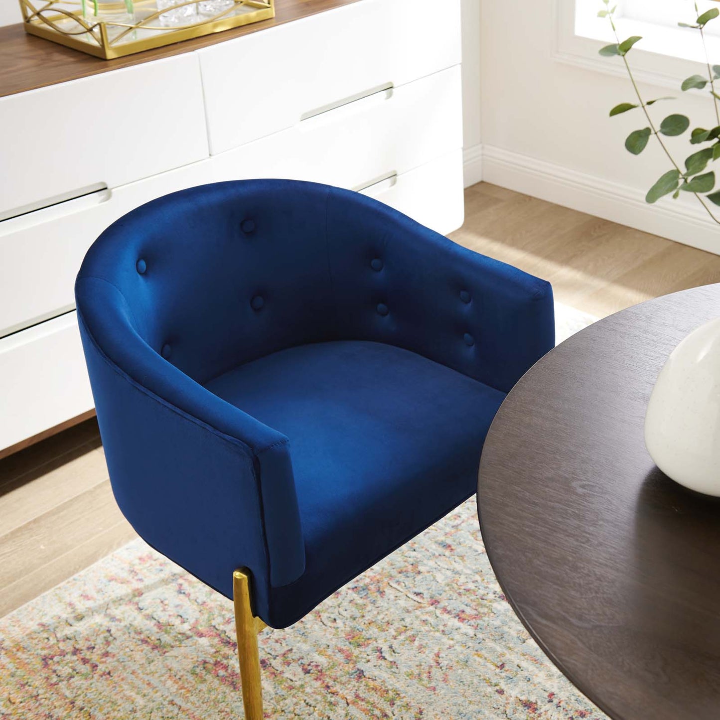 Savour Tufted Performance Velvet Accent Chair, Velvet, Metal Steel, Blue Navy, 18737