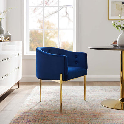 Savour Tufted Performance Velvet Accent Chair, Velvet, Metal Steel, Blue Navy, 18737