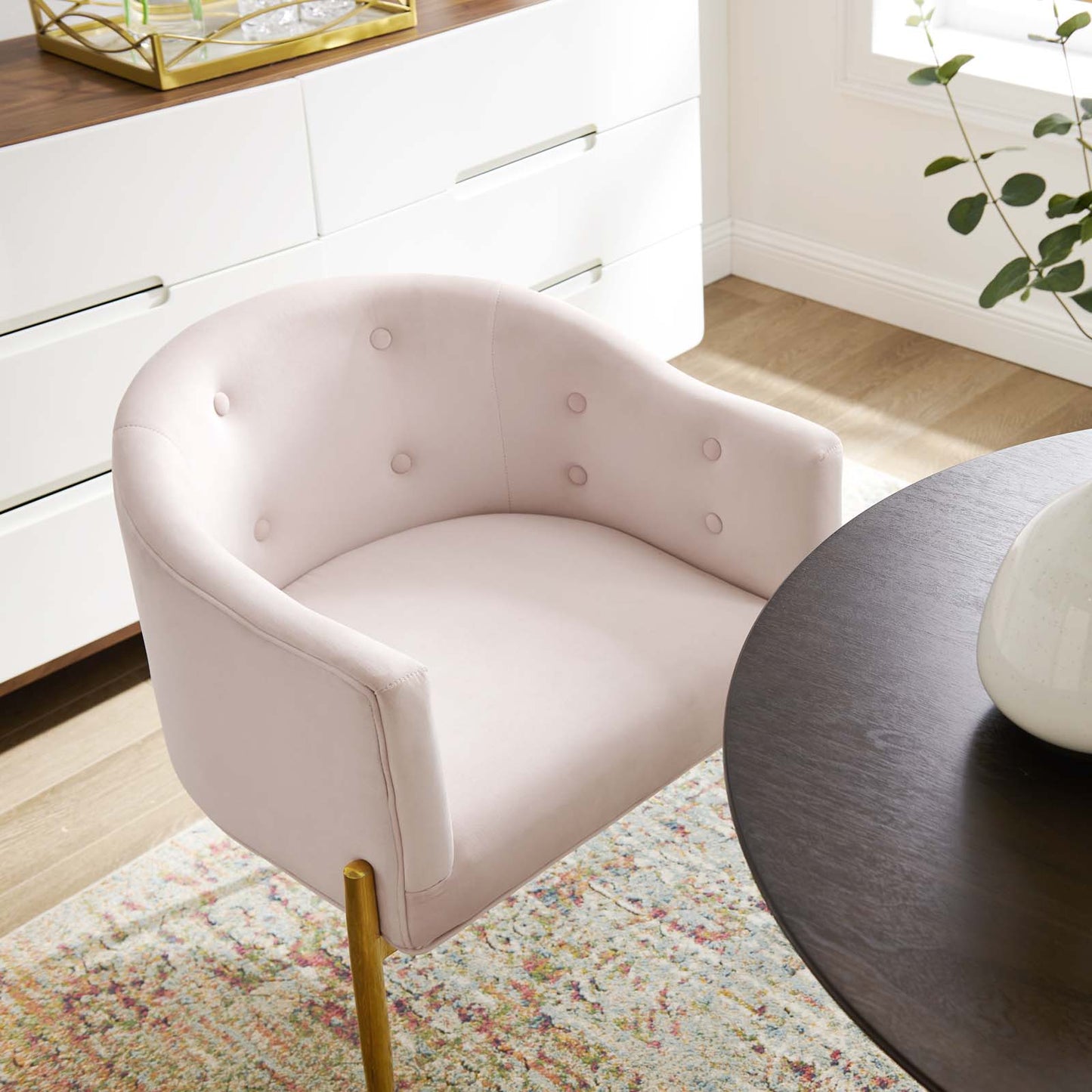 Savour Tufted Performance Velvet Accent Chair, Velvet, Metal Steel, Pink, 18738