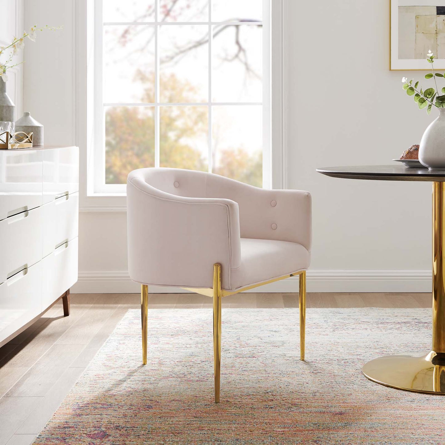 Savour Tufted Performance Velvet Accent Chair, Velvet, Metal Steel, Pink, 18738