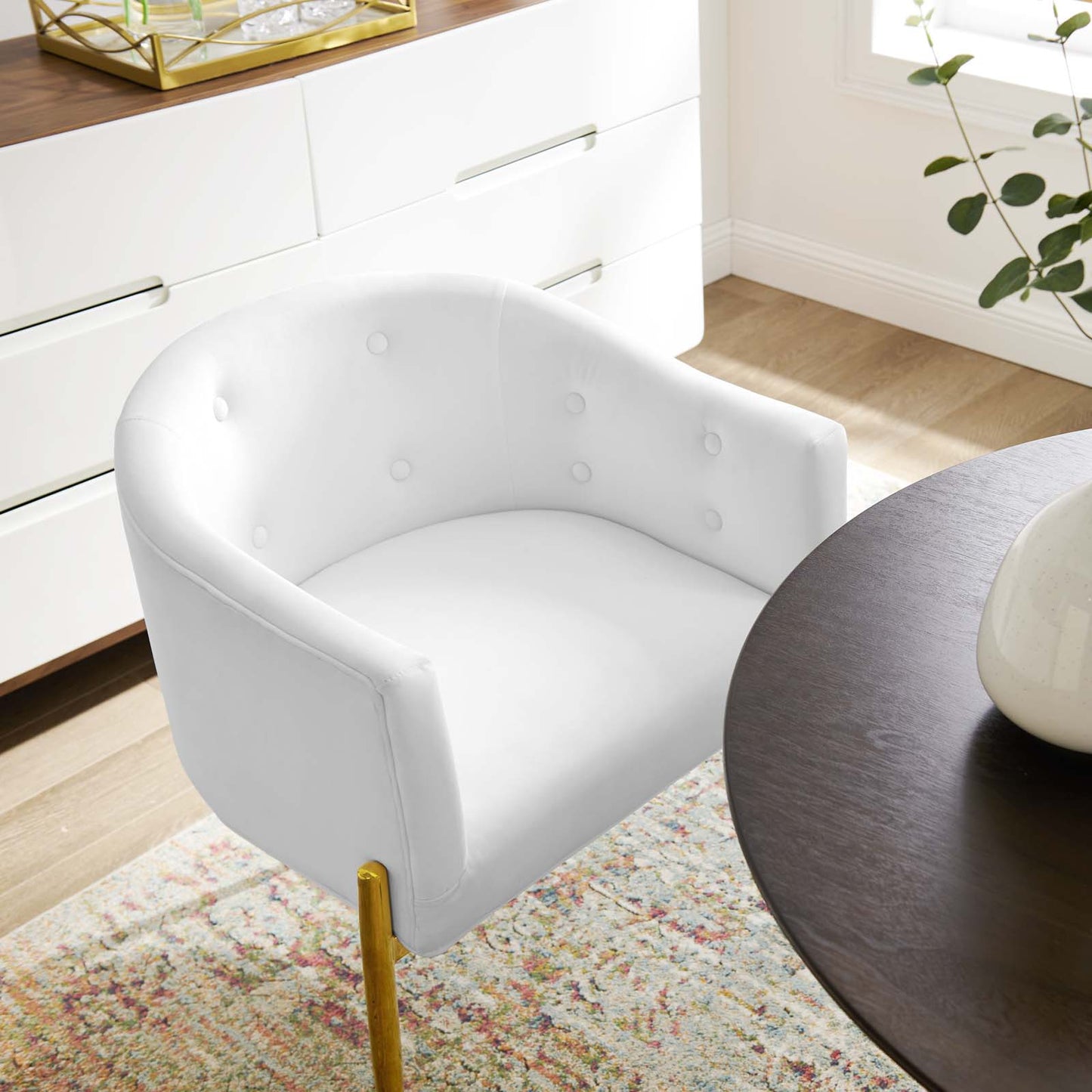 Savour Tufted Performance Velvet Accent Chair, Velvet, Metal Steel, White, 18739
