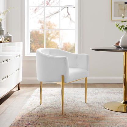 Savour Tufted Performance Velvet Accent Chair, Velvet, Metal Steel, White, 18739