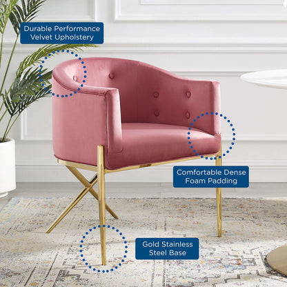 Savour Tufted Performance Velvet Accent Dining Armchair, Velvet, Metal Steel, Pink, 18741