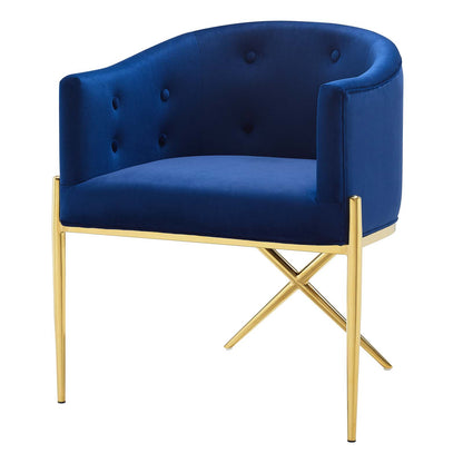 Savour Tufted Performance Velvet Accent Dining Armchair, Velvet, Metal Steel, Blue Navy, 18742