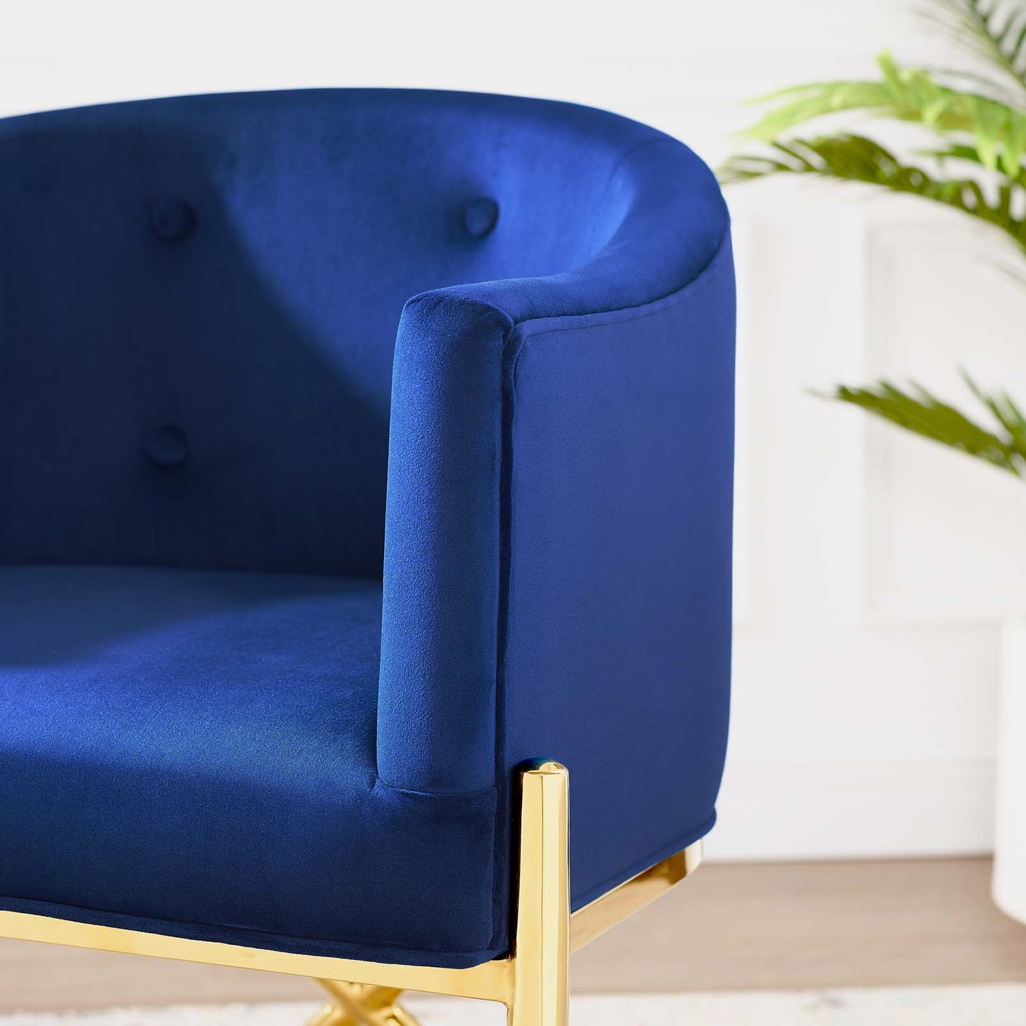 Savour Tufted Performance Velvet Accent Dining Armchair, Velvet, Metal Steel, Blue Navy, 18742