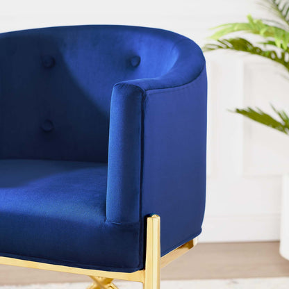 Savour Tufted Performance Velvet Accent Dining Armchair, Velvet, Metal Steel, Blue Navy, 18742