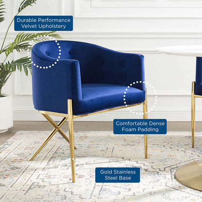 Savour Tufted Performance Velvet Accent Dining Armchair, Velvet, Metal Steel, Blue Navy, 18742